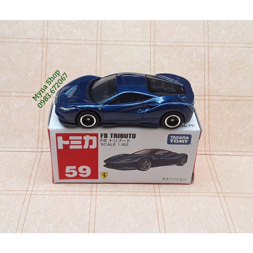 Đồ chơi mô hình tĩnh xe tomica không hộp, Ferrari, F8 Tributo (xanh)