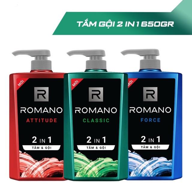 Sữa tắm gội Romano 2in1 hương nước hoa 650g đủ mùi Classic - Force - Attitude - Gentleman - Hàng công ty