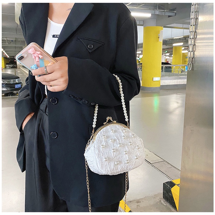 Túi xách IELGY đan đính hoa nhỏ dây ngọc trai nhân tạo cỡ lớn