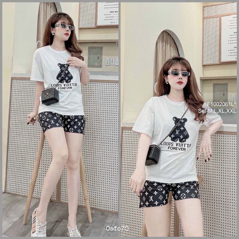 Set bộ thun tay ngắn phối quần short họa tiết 1002