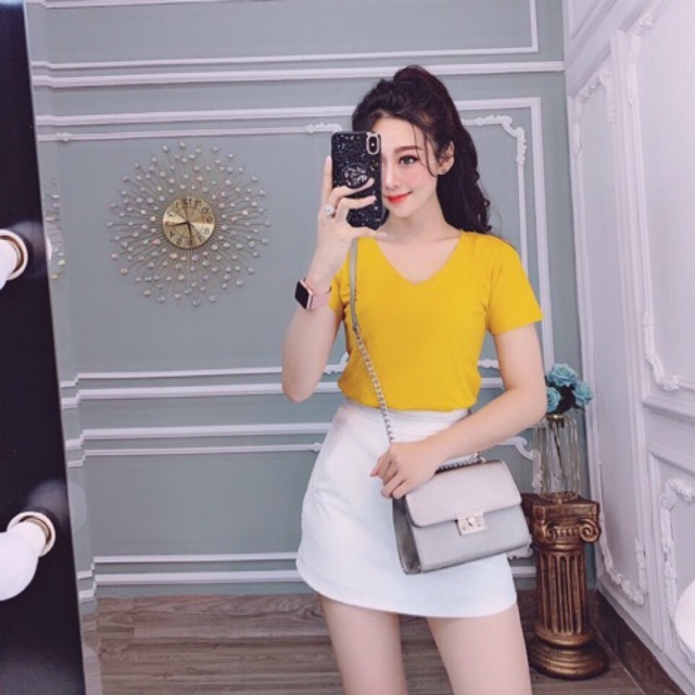 ÁO KIỂU THUN THÁI NỮ CỔ TIM NGẮN TAY FOM RỘNG | BigBuy360 - bigbuy360.vn