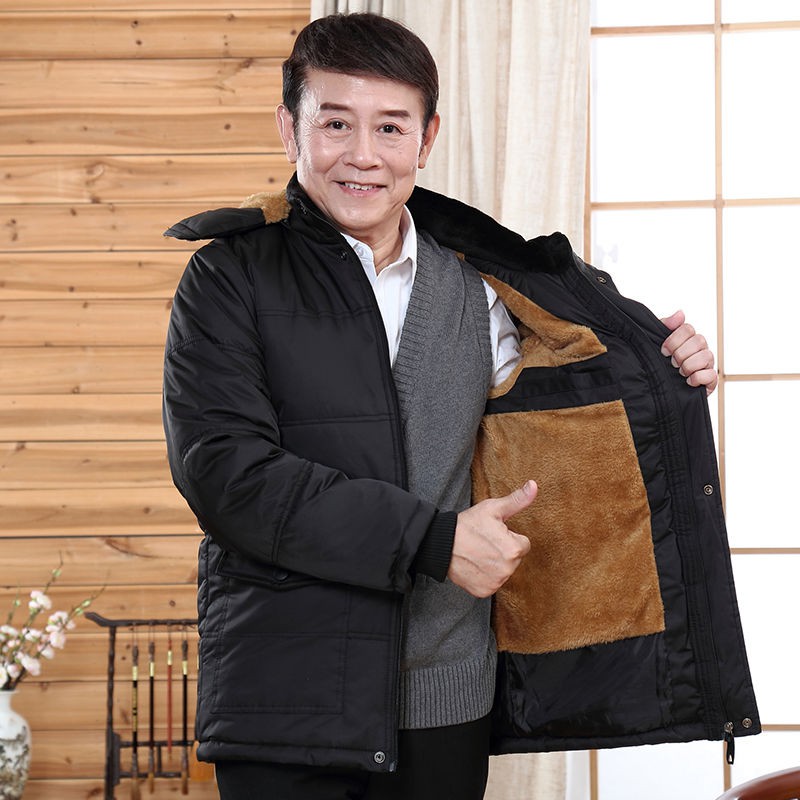Áo khoác đệm bông nam cho người trung niên và người cao tuổi kèm áo khoác đệm bông ép nhung dày ấm áp cho người già