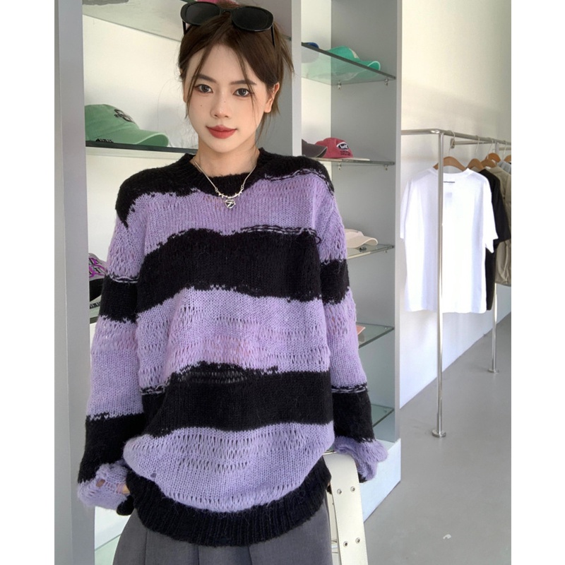 Áo Sweater Dệt Kim Tay Dài Dáng Rộng Thời Trang Mùa Thu Dễ Phối Đồ