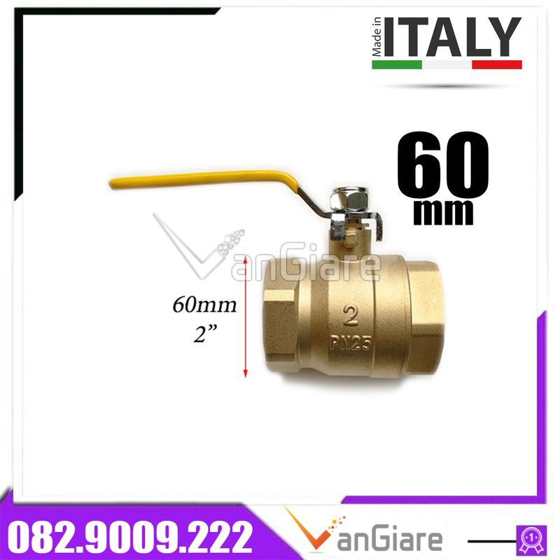 Van bi đồng 60mm Italy, van khóa nước tay gạt (CTD)