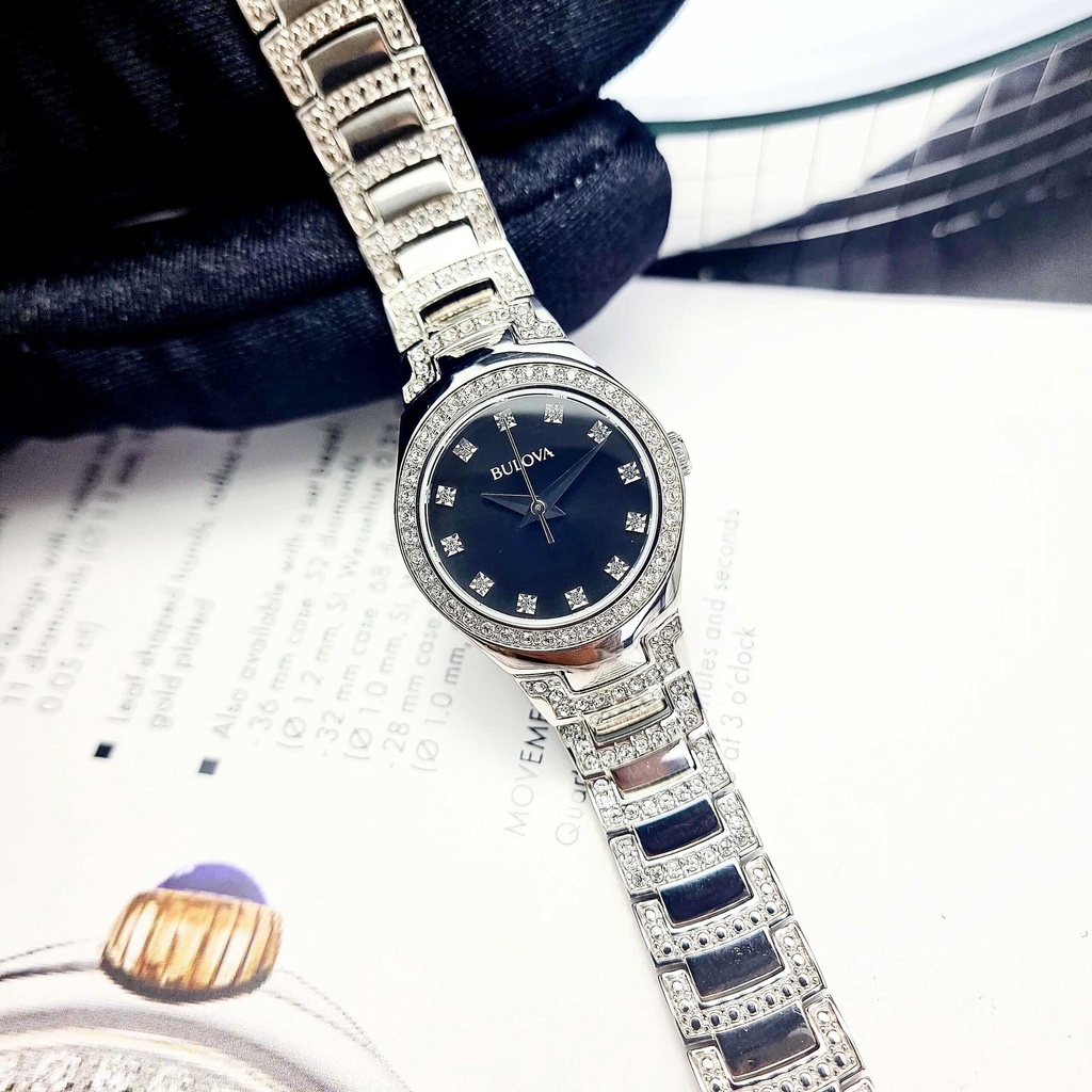 Đồng Hồ Nữ Bulova 96L170 Pin Dây Sắt Mặt Đen