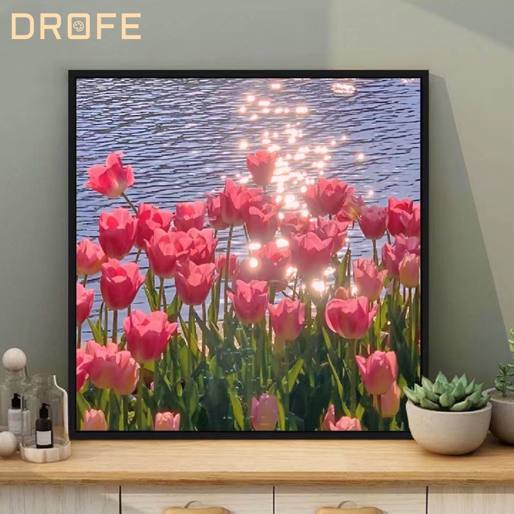 Tranh Sơn Dầu Trang Trí Hình Hoa Tulip 40x40cm