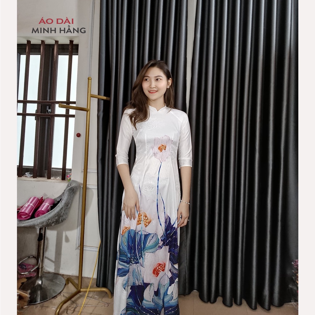 Áo Dài Nữ Vải Lụa In Hoa 3D Tay Lỡ Cách Điệu_Áo Dài Minh Hằng