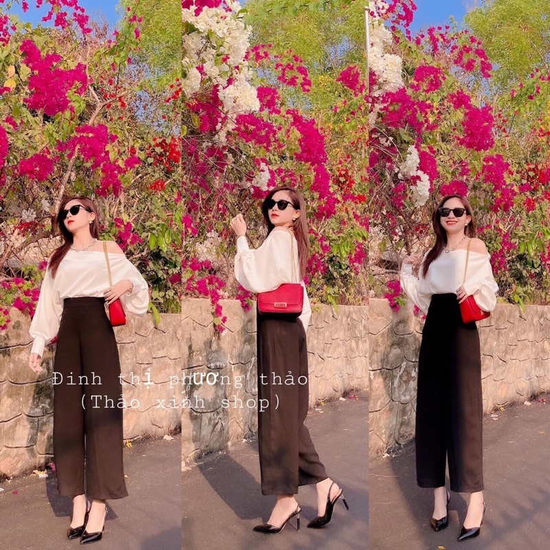 Set Áo Lệch Vai Quần Suông Khoá Sườn (Ảnh thật shop chụp)