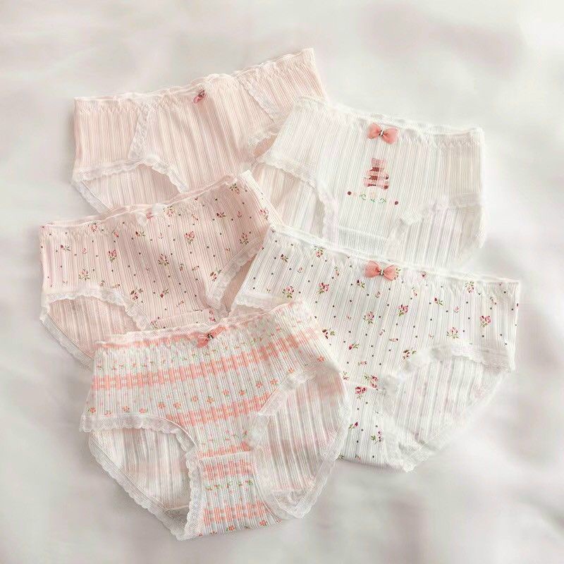 Quần lót nữ gân tăm hoa hồng chất cotton ( compo 5 quần )