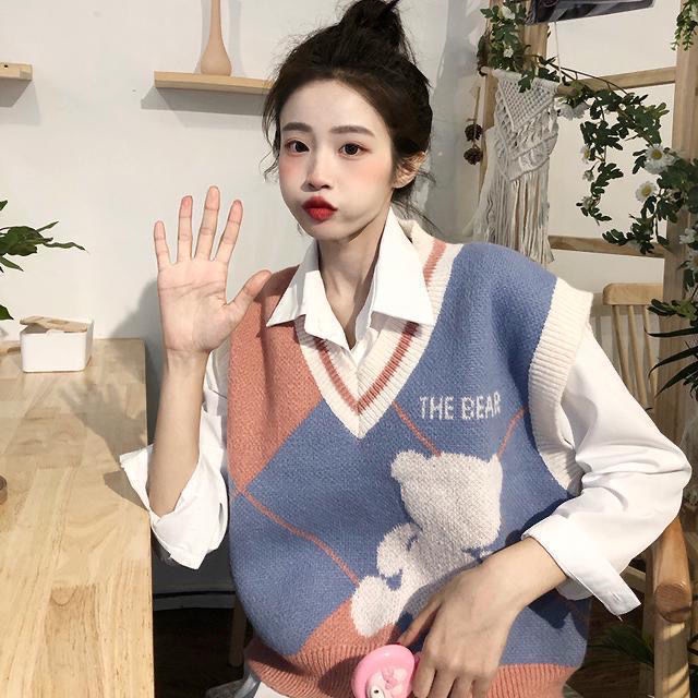 Áo Sweater Dệt Kim Không Tay Cổ Chữ V Phong Cách Nhật Bản Thời Trang Xuân Thu Dành Cho Nữ