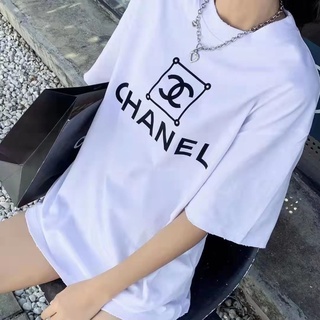 [Rice paste shop] early spring trend t-shirt female online celebrities foreign fashion brand double C printing half-sleeve careful machine letters loose small fragrant short-sleeved women