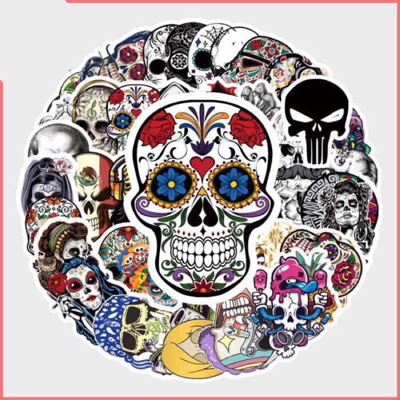 combo 30-60 cái sticker old skull đầu lâu decal bóc dán/ hình dán đầu lâu old skull