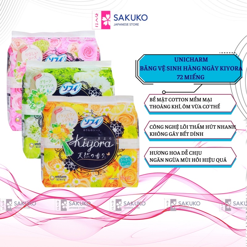 Băng Vệ Sinh Hàng Ngày KIYORA UNICHARM 72 Miếng Nội Địa Nhật Bản - SAKUKO