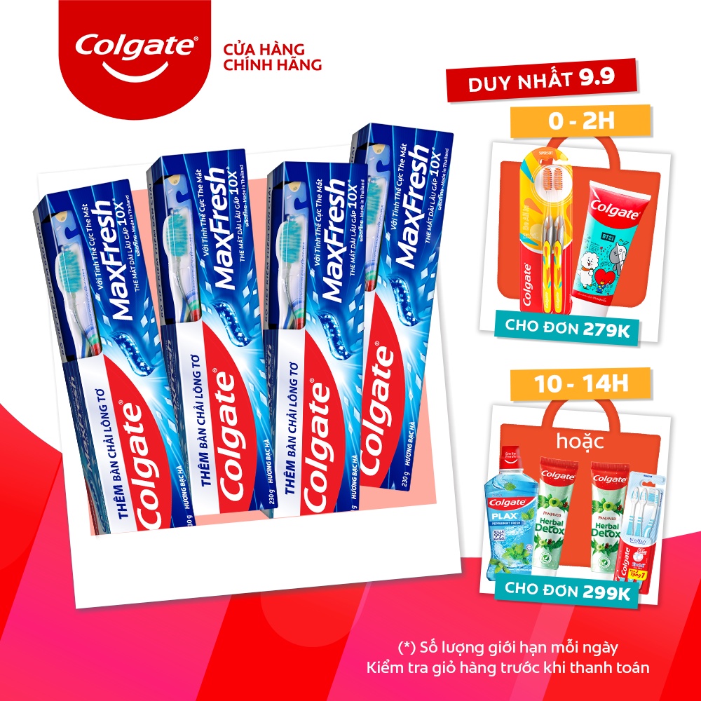 Bộ 4 Kem đánh răng Colgate Maxfresh 230g tặng bàn chải