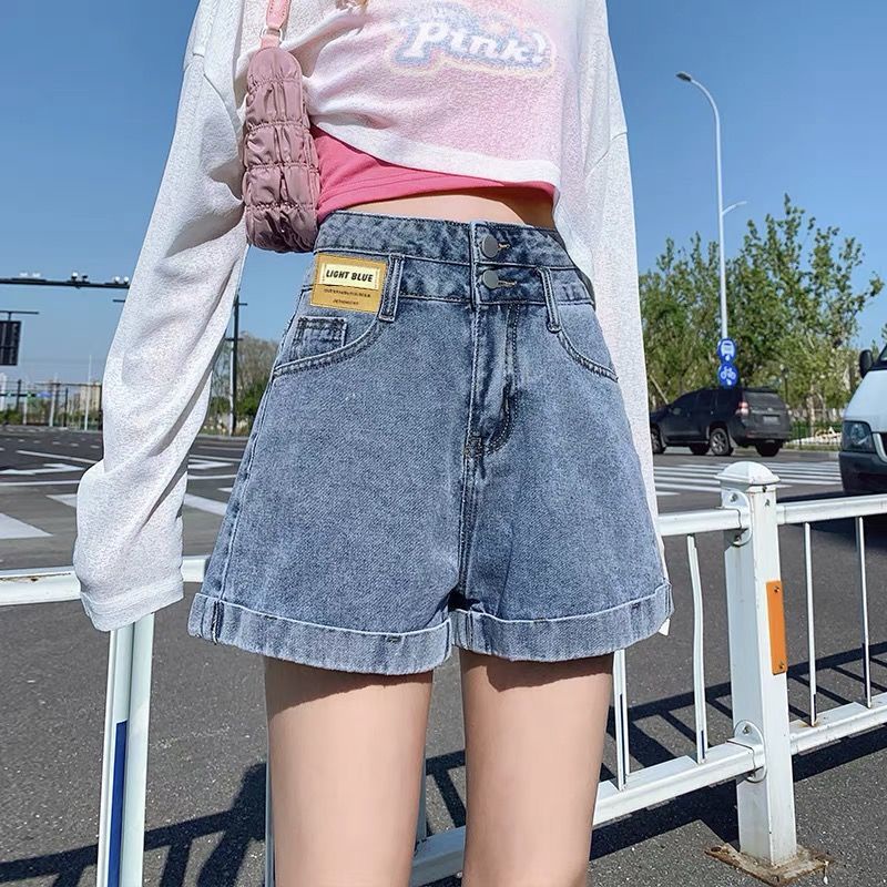 AMOI Quần Short Denim Lưng Cao Ống Rộng Thời Trang 2022 Dành Cho Nữ