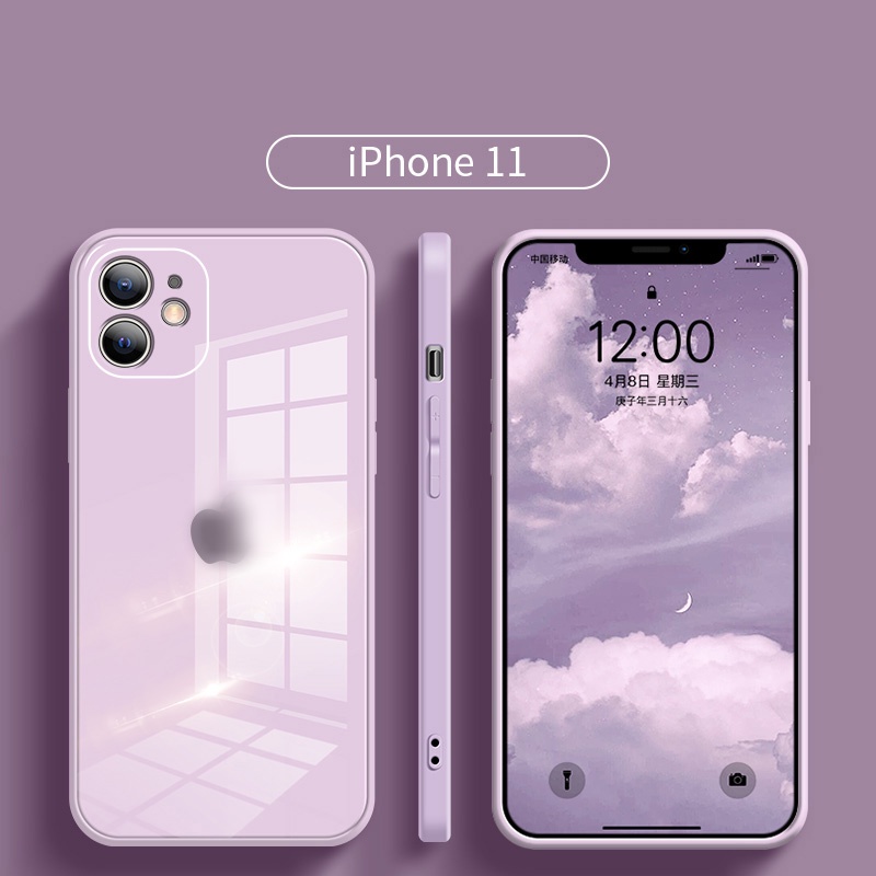 Ốp điện thoại mặt kính hình vuông đơn giản thích hợp cho Iphone 12 11 Pro Max Xs Max Xr X 8 7 Plus