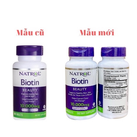 Viên Uống Hỗ Trợ Mọc Tóc Và Chống Rụng Tóc Natrol Biotin 10,000mcg Hộp 100 Viên - Hàng Chính Hãng