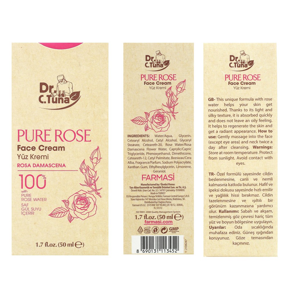 Kem Dưỡng Da Mặt Tinh Chất Hoa Hồng 100% Mịn Da, Không Nhờn Rít - Dr C Tuna Pure Rose Water Face Cream 50ml (1938ROSE03)