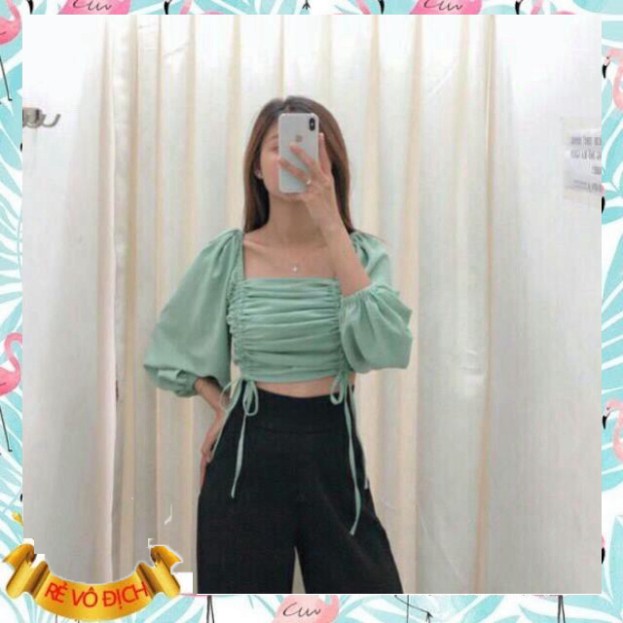 (mới) ÁO CROPTOP TAY DÀI CỘT DÂY 2 BÊN NHIỀU MÀU - CROPTOP RÚT DÂY TAY PHỒNG HỒNG VÀNG XANH ĐEN TRẮNG - CROPTOP TRỄ VAI 