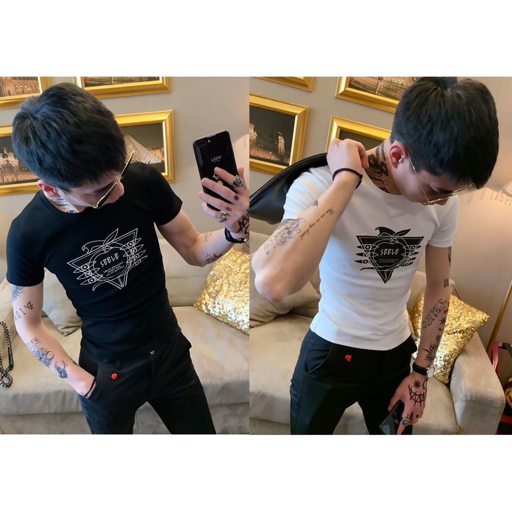 ÁO THUN NAM VẢI MỊN MẶC MÁT TAY NGẮN DÁNG BODY IN TAM GIÁC