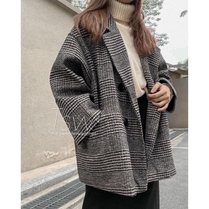 (HAI LỚP) ÁO KHOÁC DẠ KẺ DÁNG CỔ VEST BLAZER BASIC CHẤT DẠ QUẢNG CHÂU LOẠI 1 CHUẨN FORM SIÊU ĐẸP