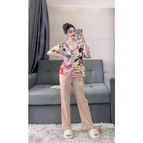 Đồ bộ pijama lụa tay ngắn mặc nhà cổ sơ mi sang trọng phong cách hàn quốc | BigBuy360 - bigbuy360.vn