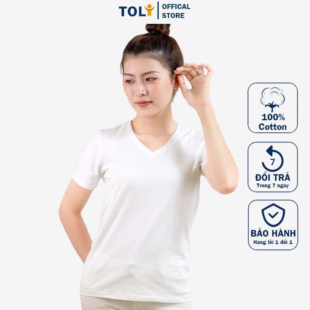 Áo Thun Nữ Trơn Cổ Tim TOLI, Chất Cotton 4 Chiều Mềm Mịn, Co Dãn, Form Suông Cơ Bản [Trắng-10A]