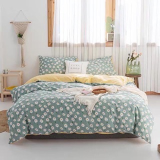 Bộ Chăn Ga Gối Mẫu Hoa Cúc Xanh