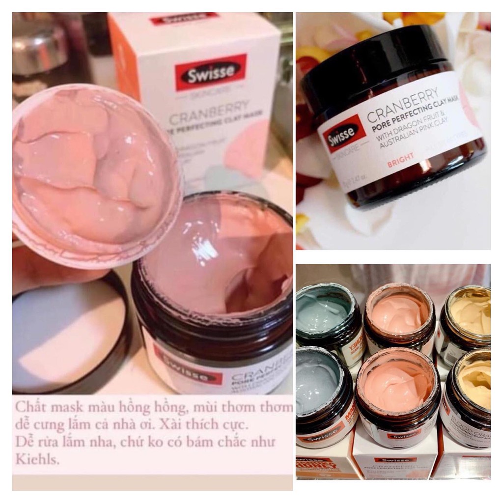 Mặt nạ đất sét Swisse Clay Mask detox sáng da cấp ẩm Manuka Honey/ Matcha / Blood Orange/ Hyaluronic 70g