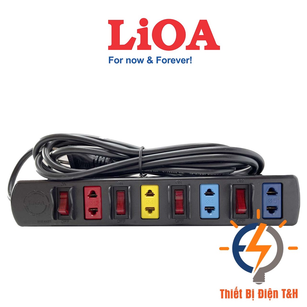 Ổ cắm điện LIOA phổ thông, 2200W, 4 ổ cắm, 4 công tắc, dây dài 3M, 5M, 4SOF3 - 4SOF5 - Thiết Bị Điện T&amp;H