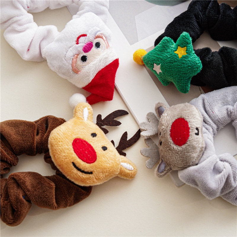 Dây Cột Tóc Vải Flannel Họa Tiết Hoạt Hình Dễ Thương Thời Trang Mùa Đông Cho Nữ