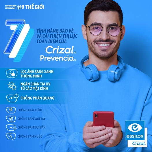 Tròng Kính Essilor Eyezen Trong Suốt Thư Giãn Mắt Chống Ánh Sáng Xanh 3X Lần