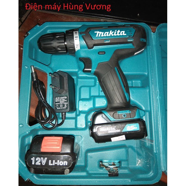 Máy khoan pin 12 vôn DF331D Makita Thái lan-chữ makita đúc nổi- pin to loại chân cài 1.5AH