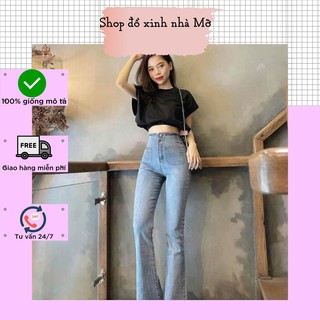 Quần bò nữ - quần jean ống loe lưng cao co giãn, chất siêu dày dặn