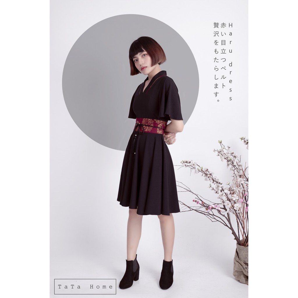 Haru Dress TaTa Home_ Đầm cổ V viền vải Nhật phong cách
