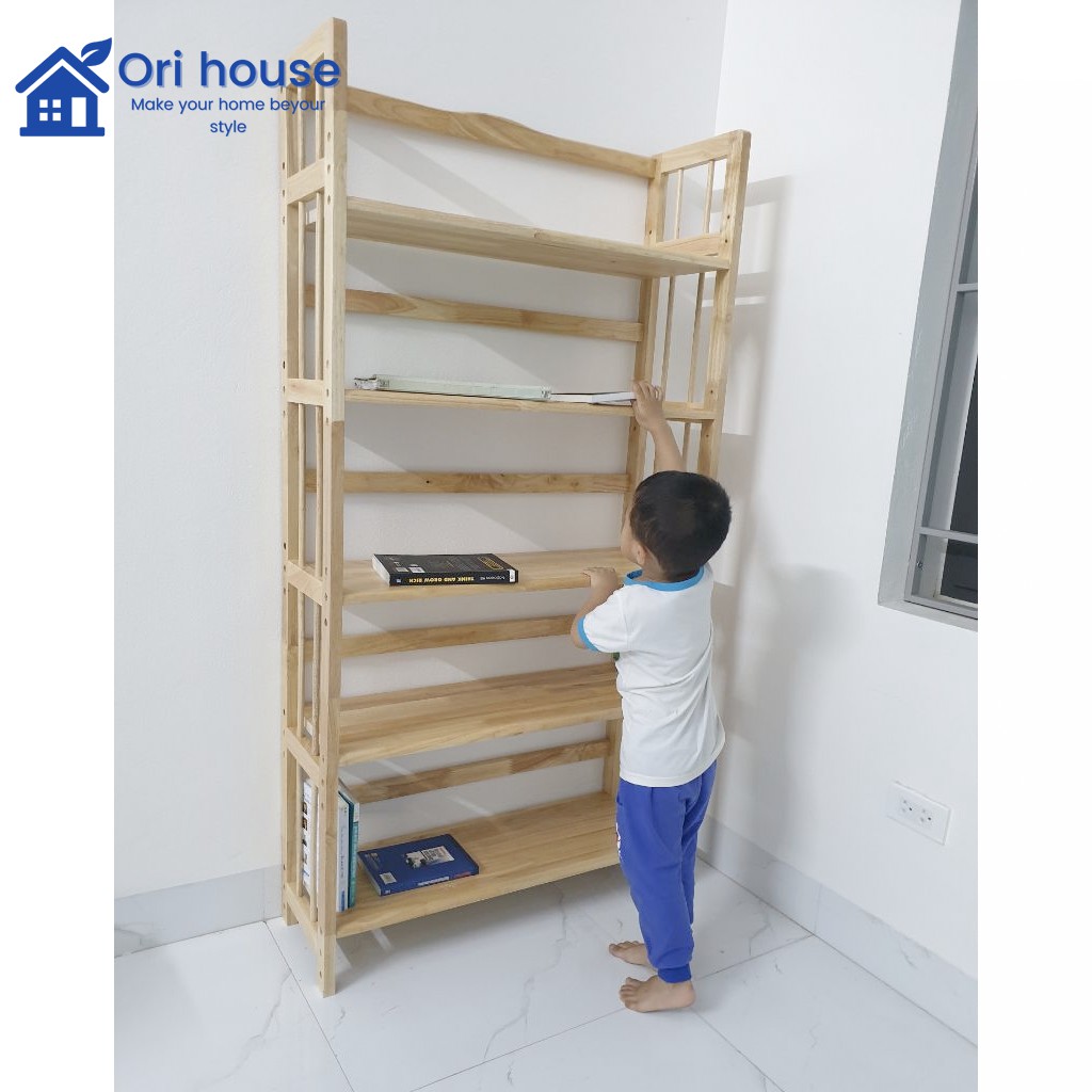 Kệ sách gỗ ngang 80CM 5 tầng kệ trưng bày gỗ tự nhiên giá sách 5 tầng - Nội Thất Ori