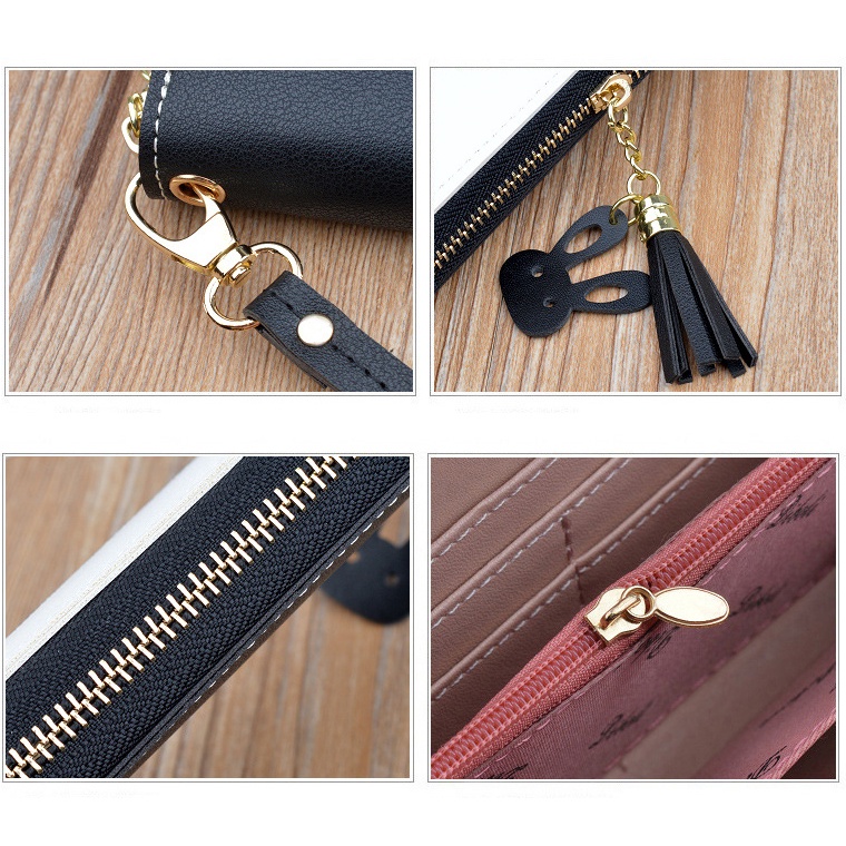 Bóp ví dài nữ cầm tay kiểu dáng Hàn Quốc màu sắc tương phản nhiều ngăn đựng có khóa kéo MSP Y-2110