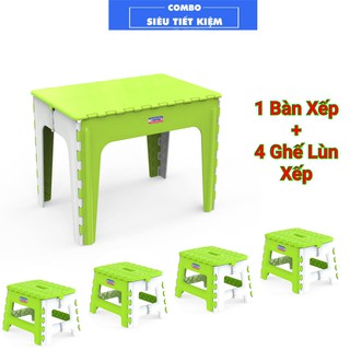 Combo 1 Bàn Xếp + 4 Ghế Lùn Xếp Duy Tân