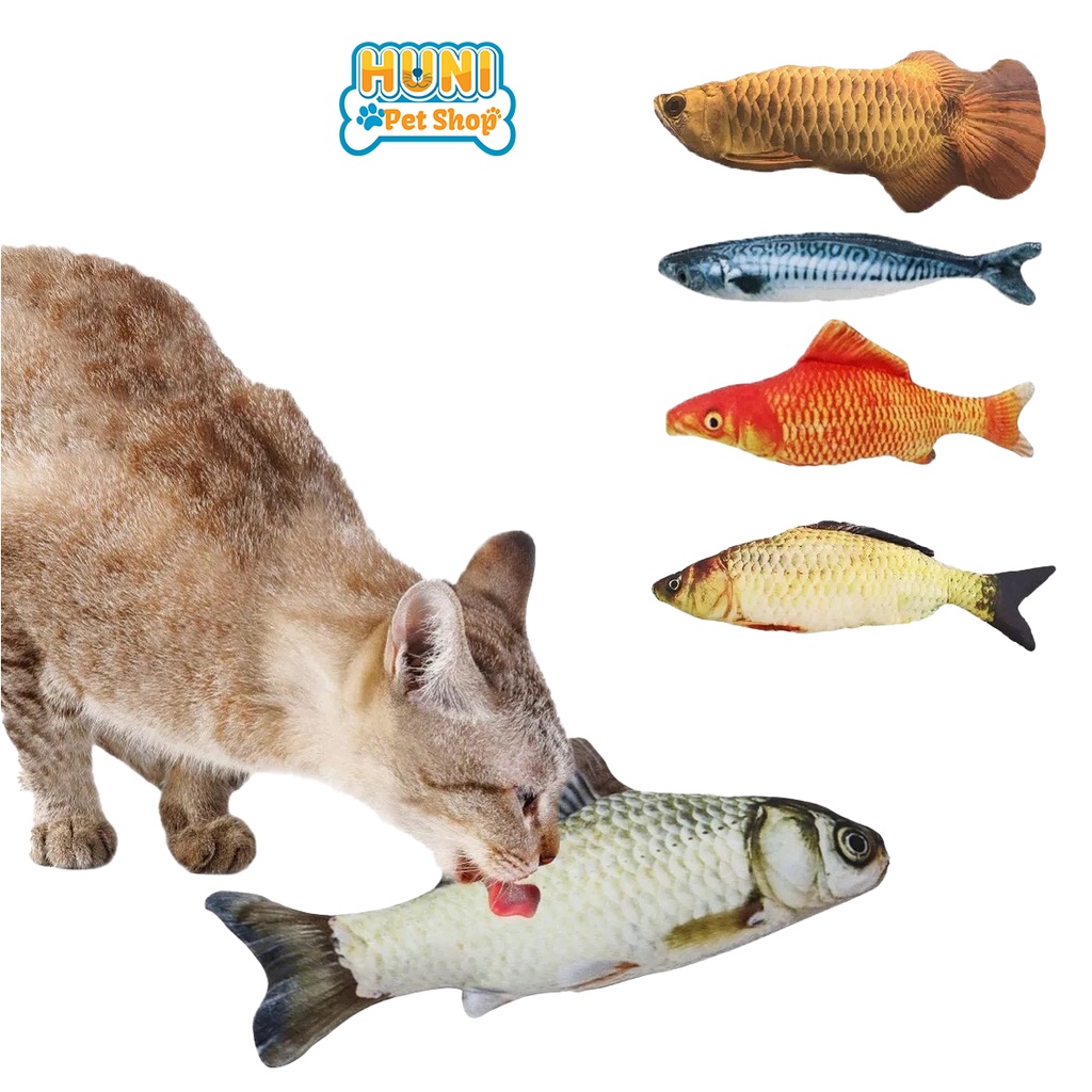 Đồ chơi cho mèo cá nhồi bông 3D - Cá có catnip cỏ bạc hà giúp mèo thư giãn chơi vui 20CM HUNIPETSHOP