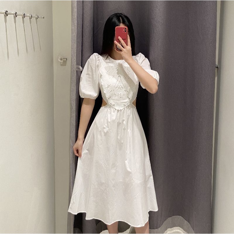 ĐẦM TRẮNG KHOÉT EO THÊU HOA ZR XUẤT XỊN