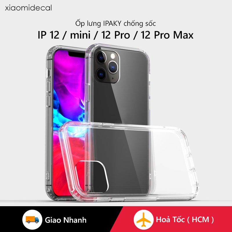 Ốp lưng IPAKY iPhone 12 / Mini / 12 Pro / Max, Viền TPU, Chống sốc, Trong hoàn toàn, ( Crytal Series )