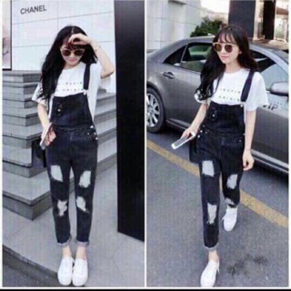 Quần yếm jean đen rách (Có ảnh thật-ảnh cuối)