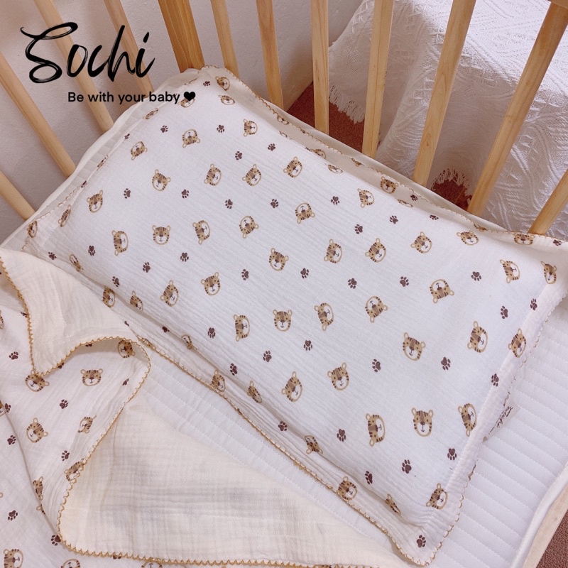 Gối đầu có rãnh thoáng vải xô muslin cao cấp cho bé
