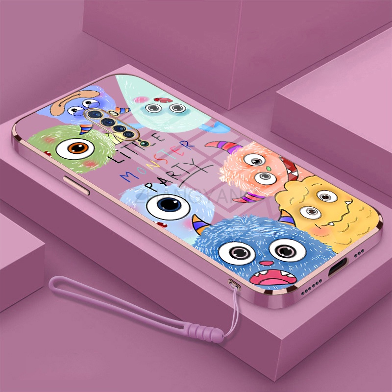 Ốp Điện Thoại silicone TPU Mềm Mạ Điện Họa Tiết Quái Vật Nhỏ Có Dây Đeo Cho oppo reno2 f reno 2 reno