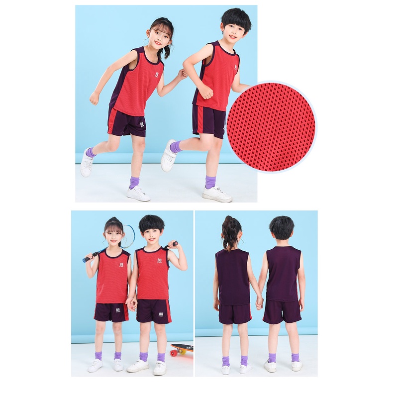 Bộ Đồ Thể Thao Hai Món Sát Nách Dáng Rộng Phối Lưới Thoáng Khí Nhanh Khô 90-160cm Thời Trang Cho Bé