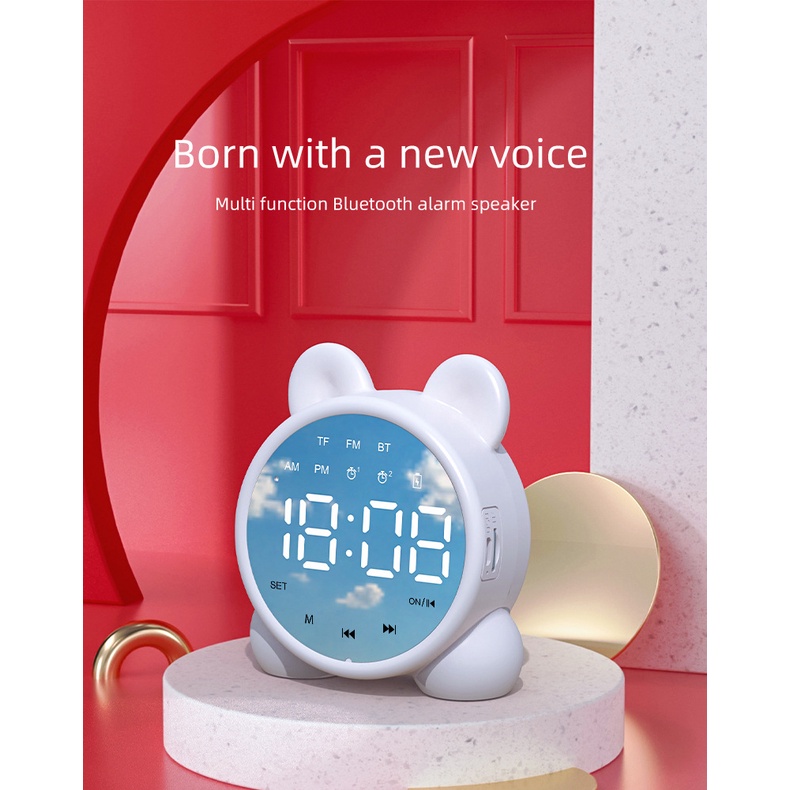 Loa Bluetooth Không Dây Âm Siêu Trầm Tích Hợp Đồng Hồ Báo Thức