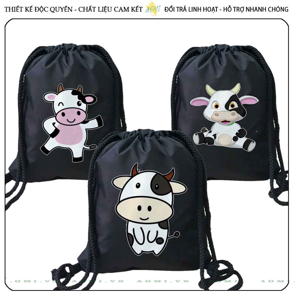 BALO MINI bò sữa milk AOMIVN DÂY RÚT ĐEO VAI 33x38cm NHỎ XINH UNISEX CHẤT CANVAS CUTE TIỆN ÍCH DU LỊCH DẠO PHỐ