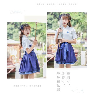 Hán phục cách tân váy ngắn mèo chiêu tài