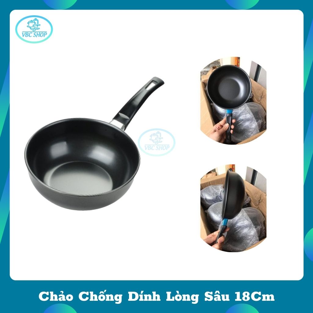 Chảo Chống Dính Lòng Sâu 18Cm Tiện Lợi, Chảo Chống Dính Lòng Sâu Dùng Được Trên Mọi Loại Bếp