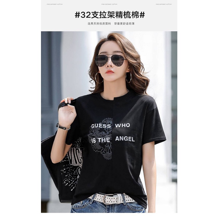 Trend new 2021 design is asymmetrical short-sleeved T-shirt female loose lace embossed buds